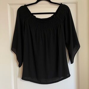 LOFT Black Smocked Blouse